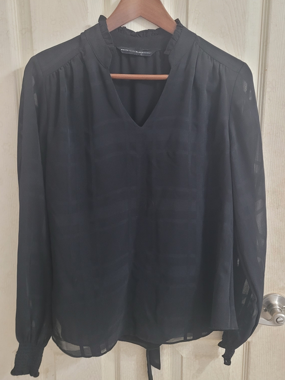White House Black Market Black Sheer Long-Sleeve V-Neck Blouse